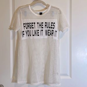 White Mesh Cover Up Long T-Shirt